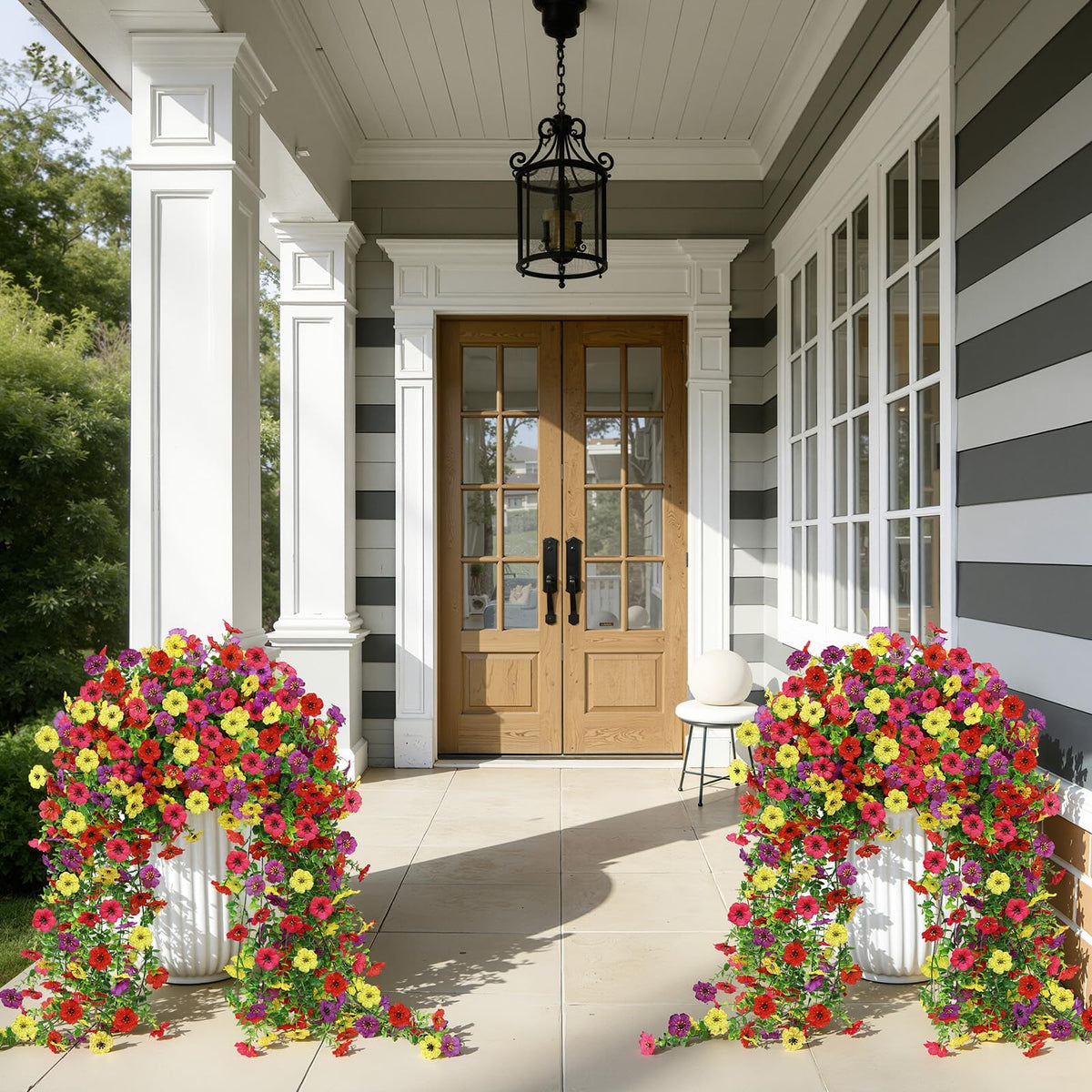 Alupssuc outdoor hanging flowers assembly brings year-round charm to porches.