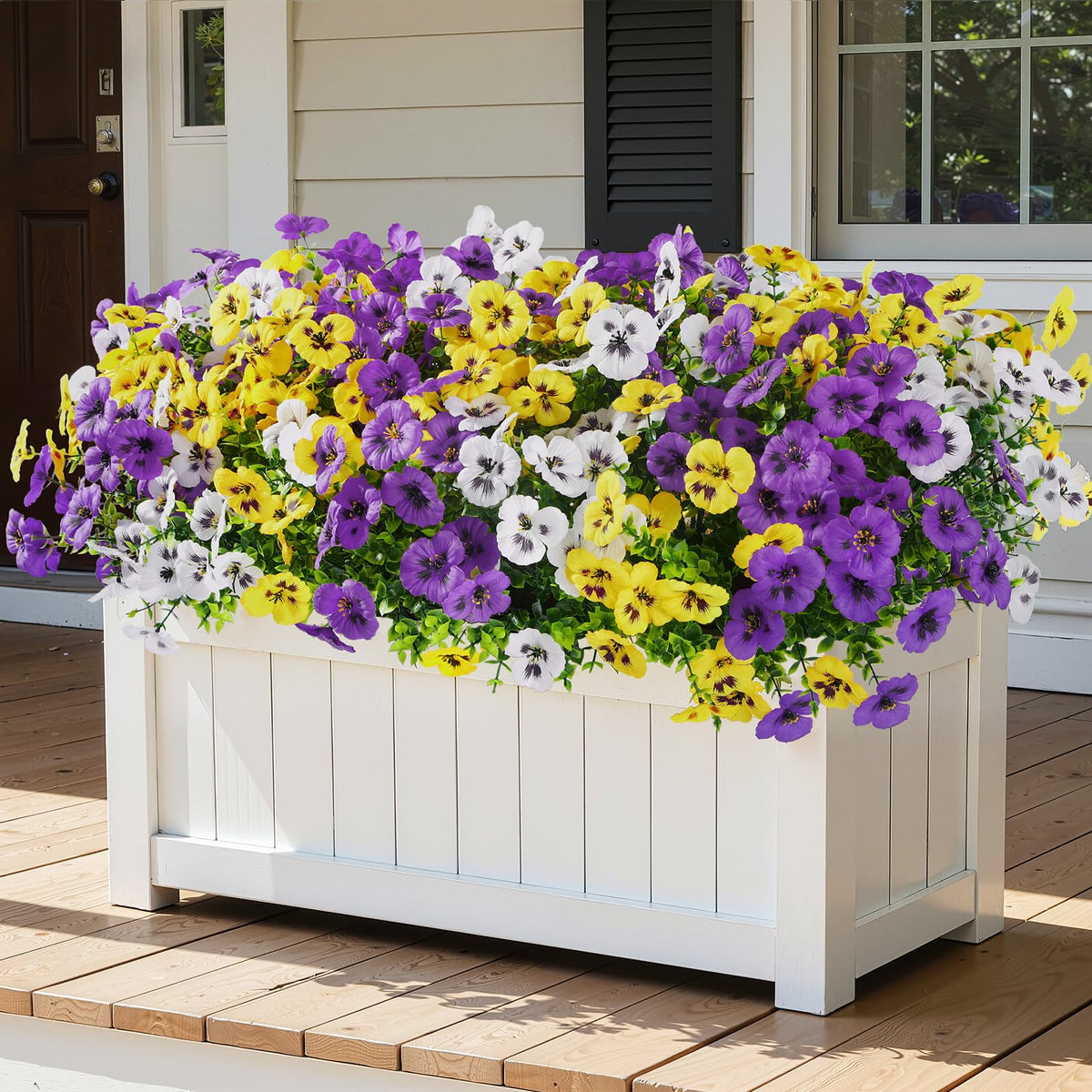 Alupssuc 48-bundle outdoor pansies close-up shows petal texture and color richness
