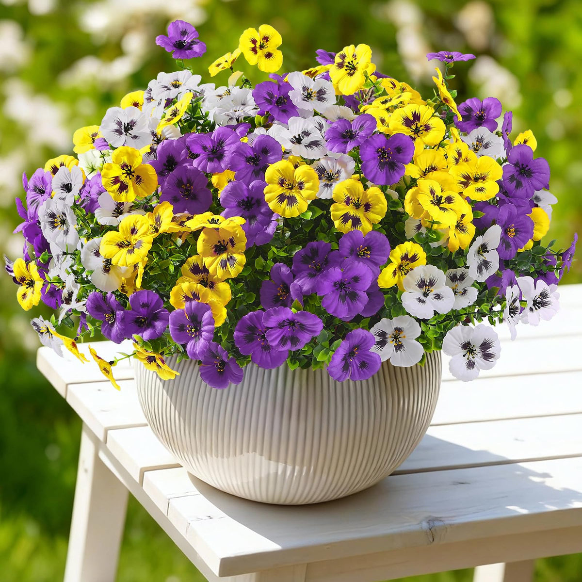 Alupssuc porch railing accents with pansies create year-round charm