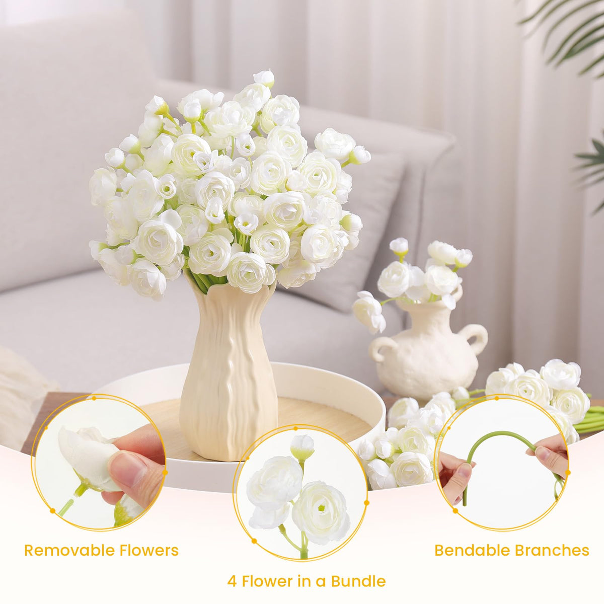 Alupssuc ranunculus ivory white dual-forms enhance versatility for bouquets and centerpieces