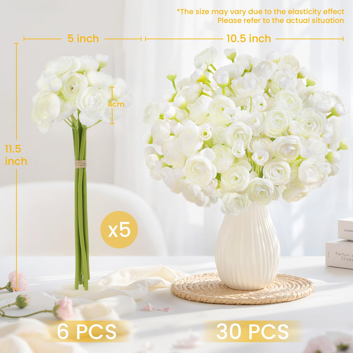 Alupssuc ranunculus ivory white silk petals highlight realistic look for home decor