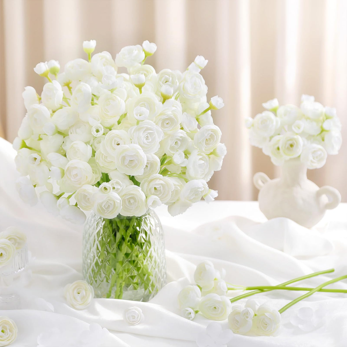 Alupssuc ranunculus ivory white stems and leaves provide flexible, durable stems for crafts