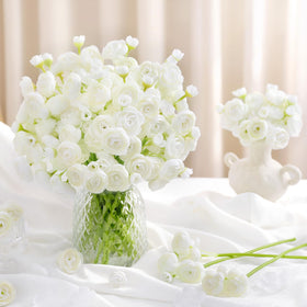 Alupssuc ranunculus ivory white stems and leaves provide flexible, durable stems for crafts