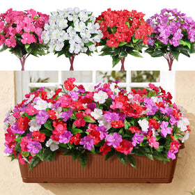 Alupssuc red impatiens flowers 14in bundle enhances porch decor with vibrant color.