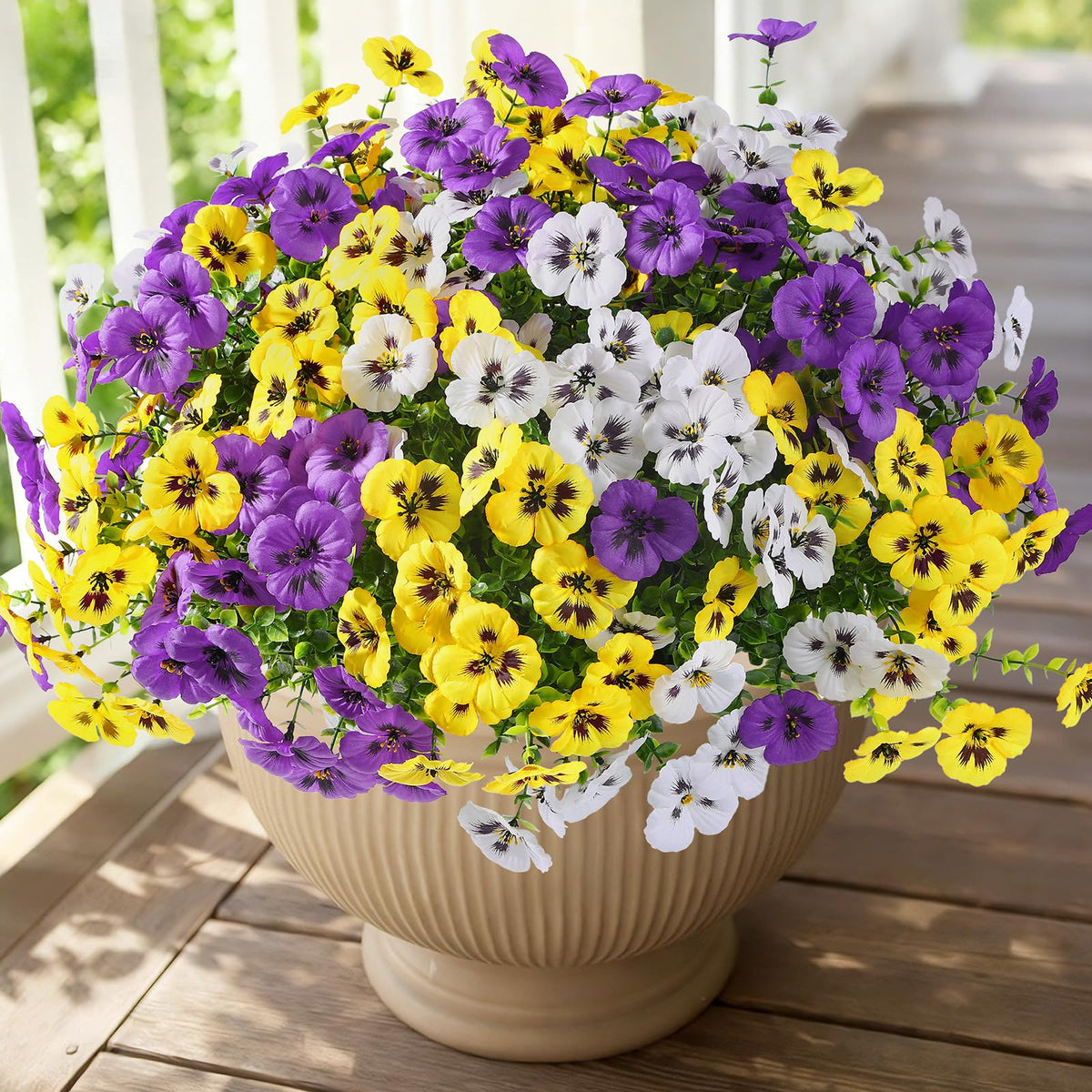 Alupssuc silk pansies with eucalyptus leaves for realistic year-round outdoor decor