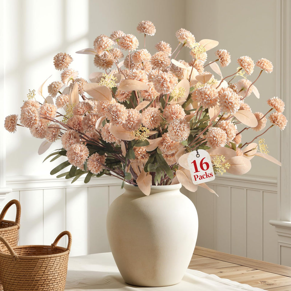 Alupssuc silk pompon mums beige stems for elegant home decor.