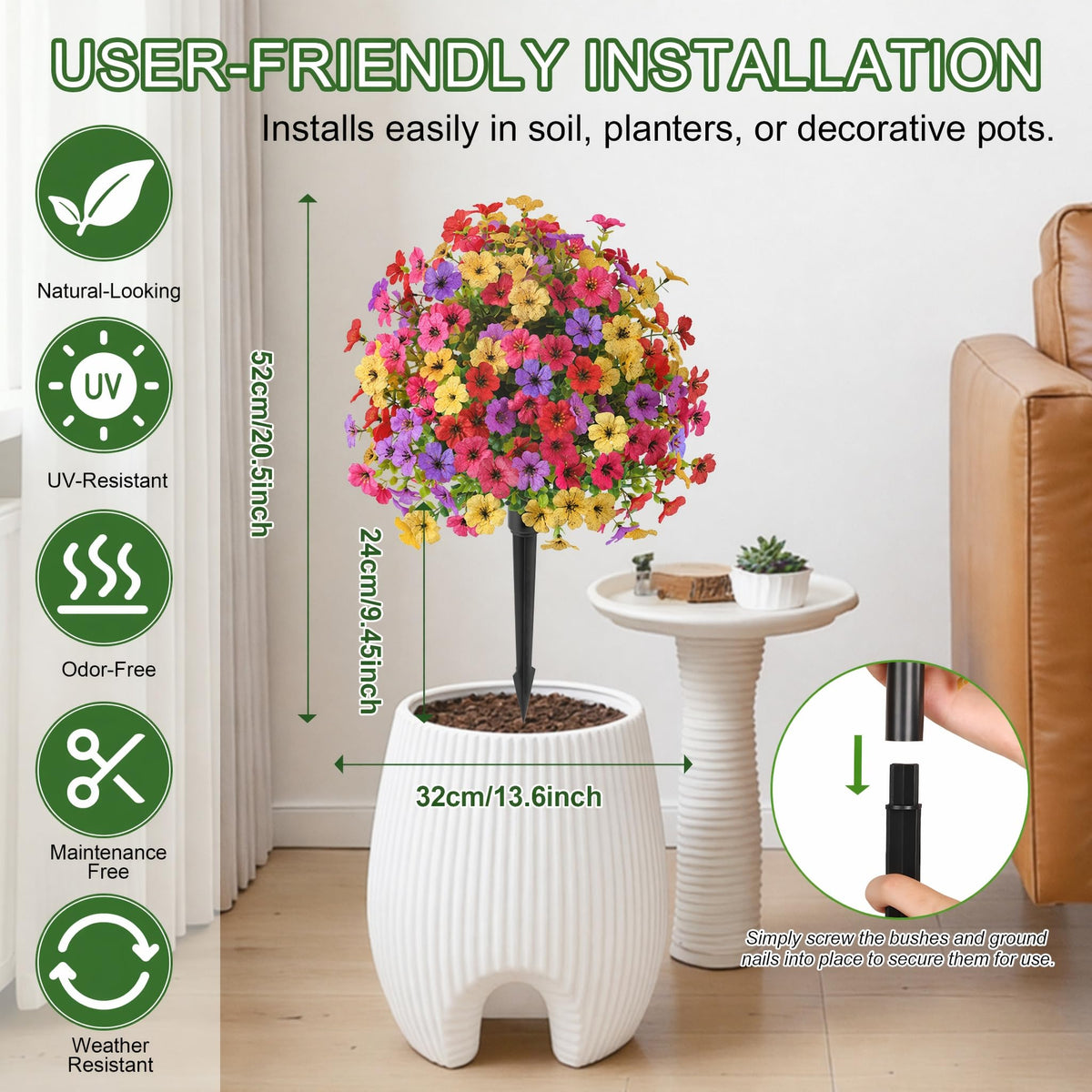Alupssuc topiary balls with 20-inch mix of red, pink, yellow, purple blooms