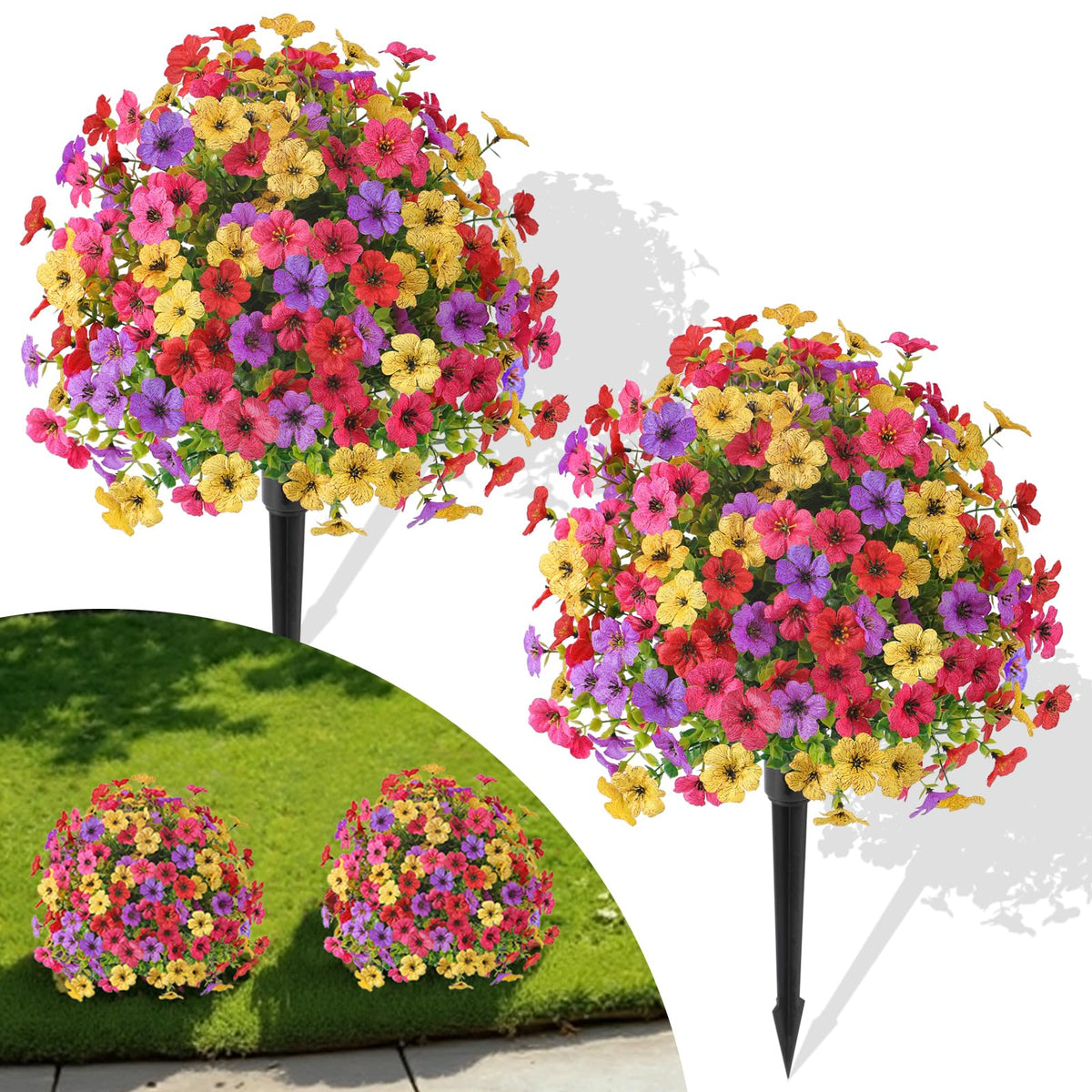 Alupssuc 2Pcs 20-inch topiary balls for outdoor use with mixed color blooms