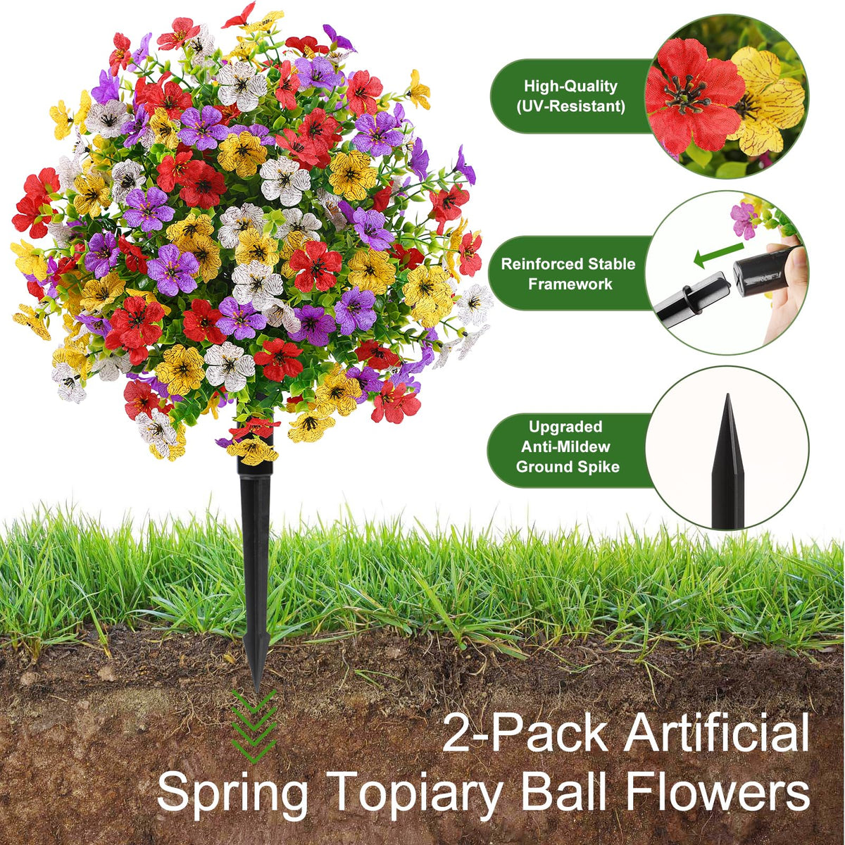 Alupssuc 20-inch topiary ball ground spikes for secure outdoor installation.