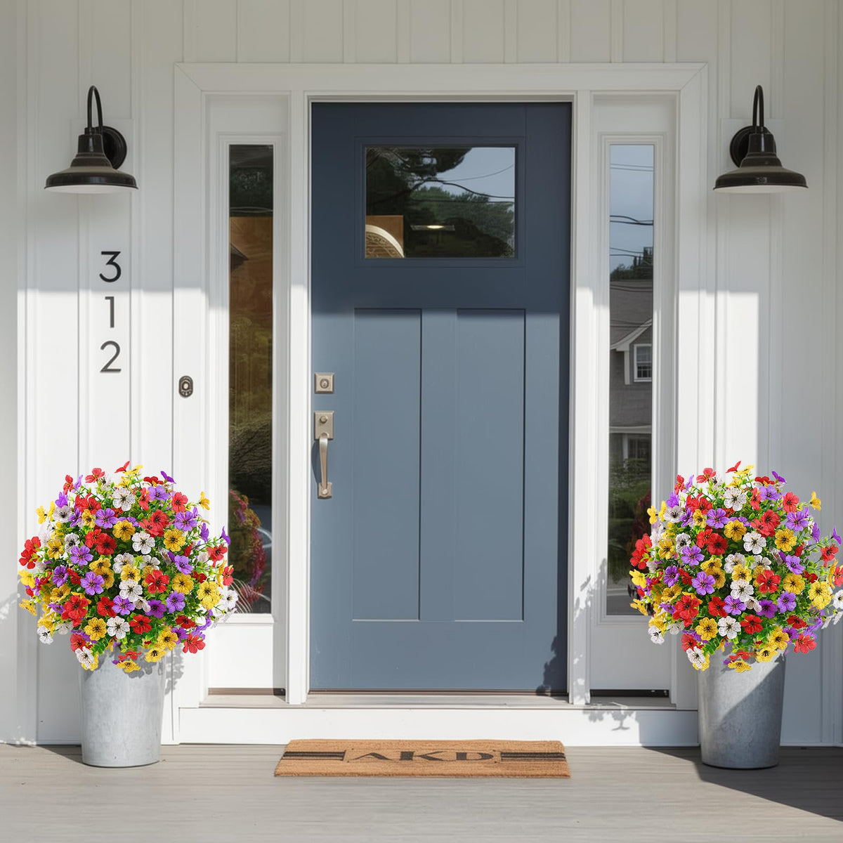Alupssuc 20-inch topiary ball window box display adds color.