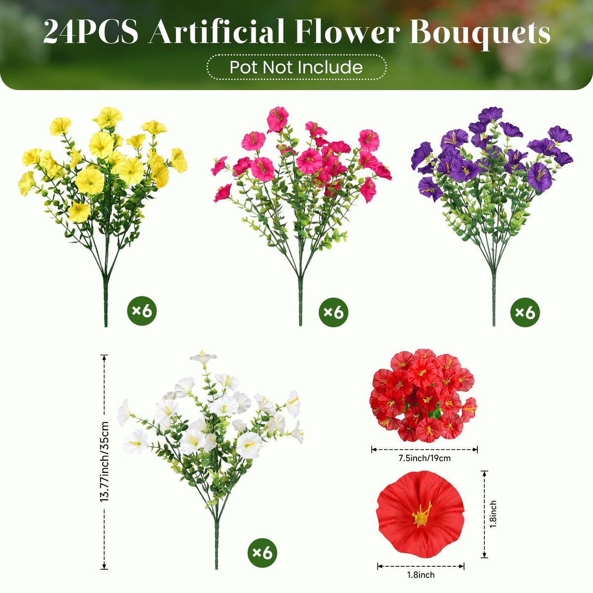 Alupssuc UV-resistant faux flowers endure sun and rain.