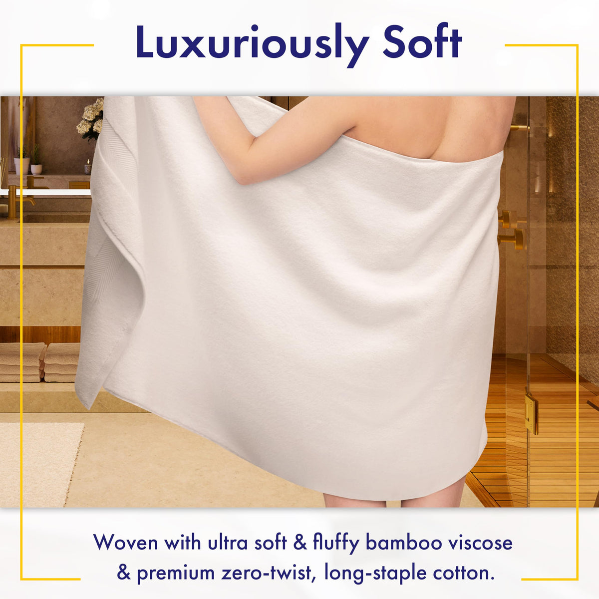 Alusa Home 700gsm luxury bath towels offer superior absorbency in white.