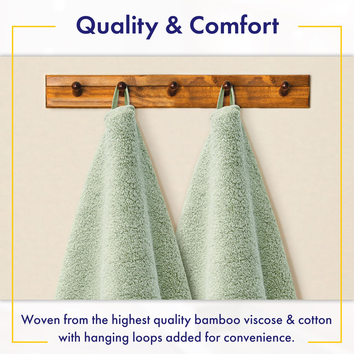 Alusa Home towel hanging loop shows easy hanging and quick drying.