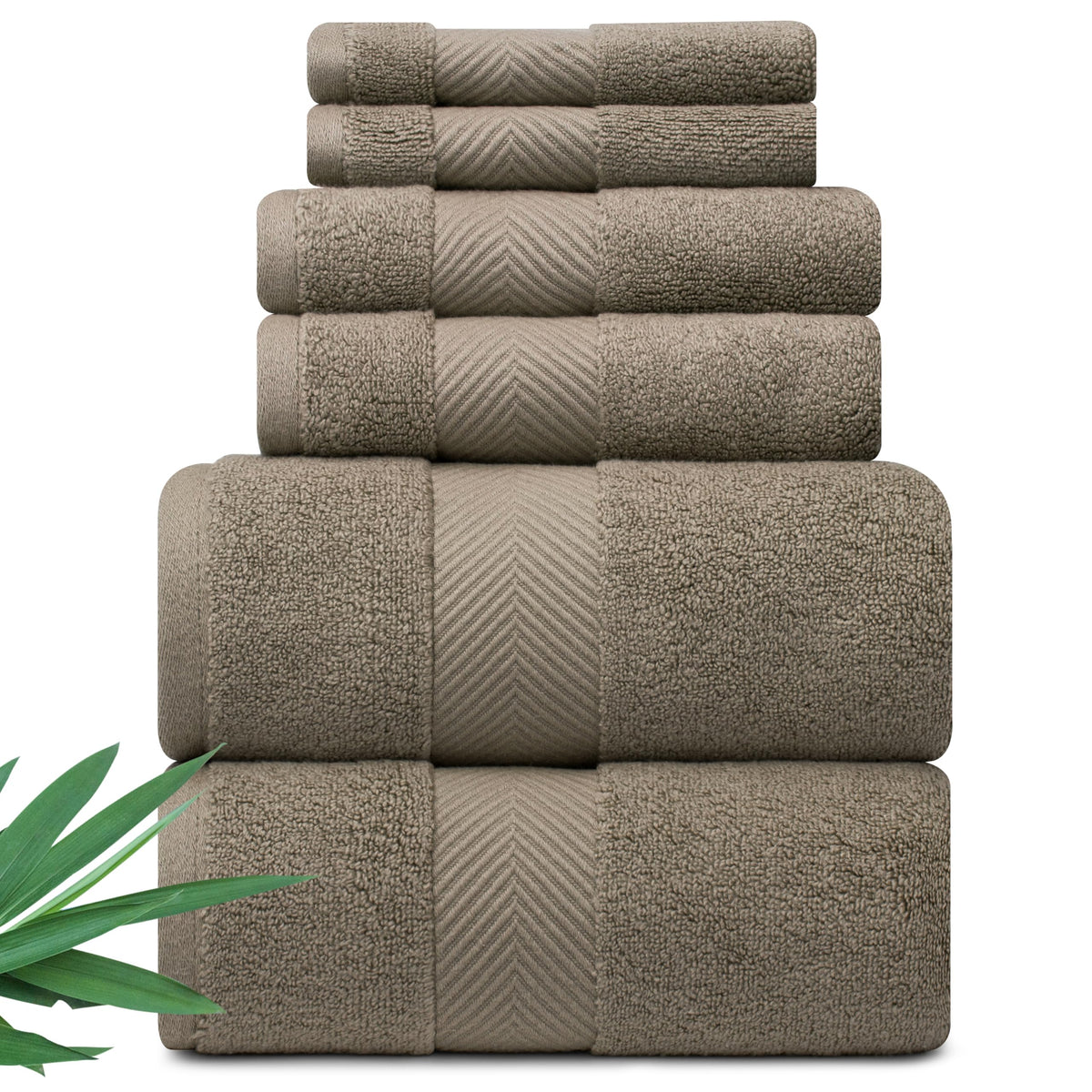 Alusa Home ultra-soft bamboo towels in taupe, six-piece set for luxury bath