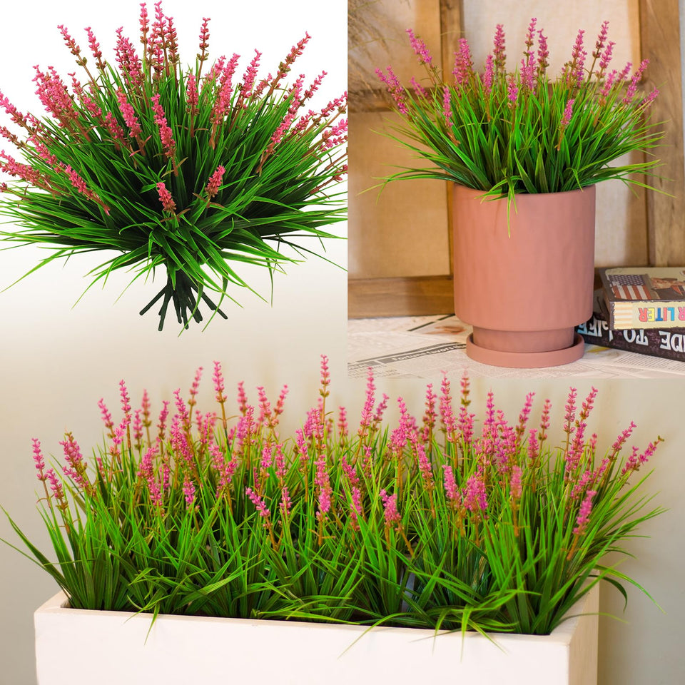 Alyptus 12-bundles artificial monkey grass with pink flowers for outdoor displays