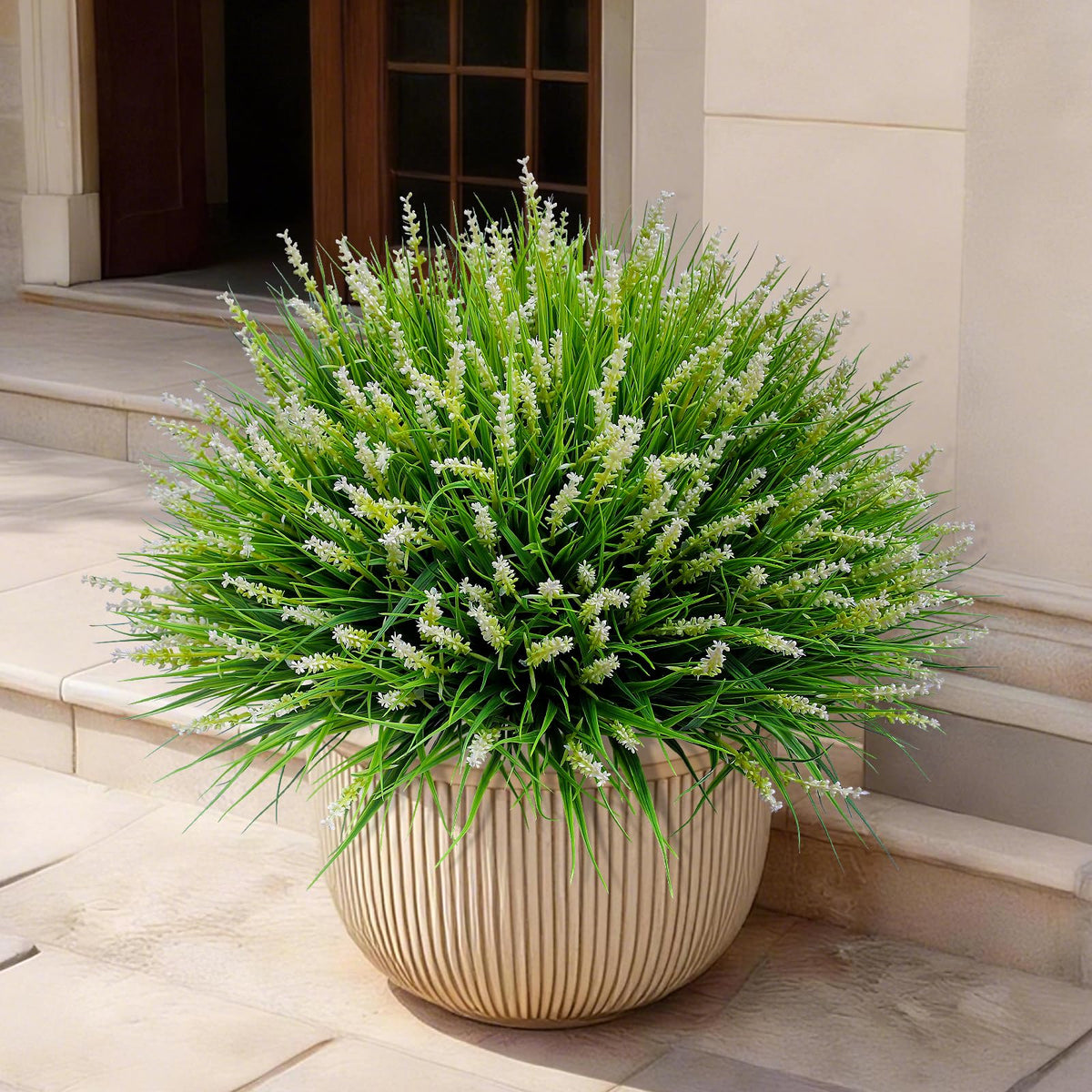 Alyptus decorative white artificial plants brighten balconies and porches year-round.