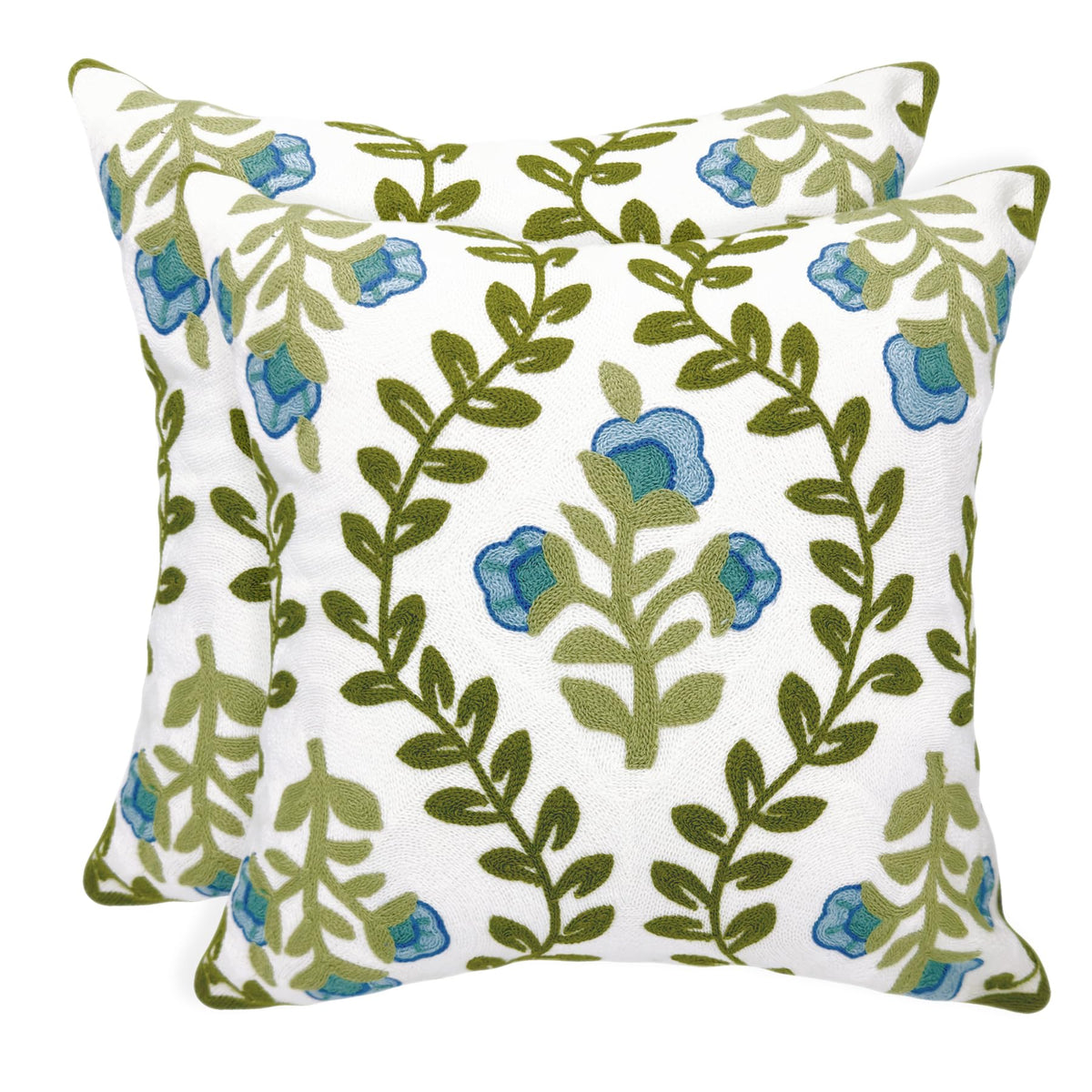 Alysheer floral embroidered pillow cover close-up with blue flowers for living spaces