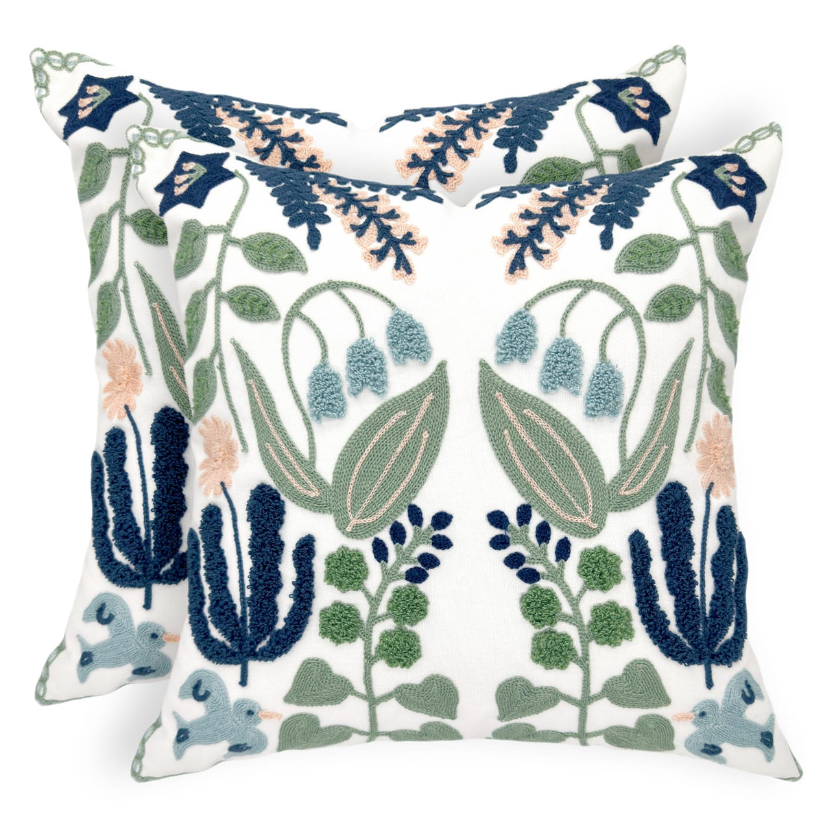 Alysheer summer floral embroidered pillow cover 18x18 set of 2 for couch or bed decor