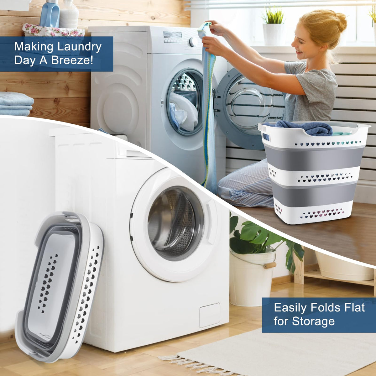 ALYSTER collapsible basket folded flat for compact storage in small spaces.