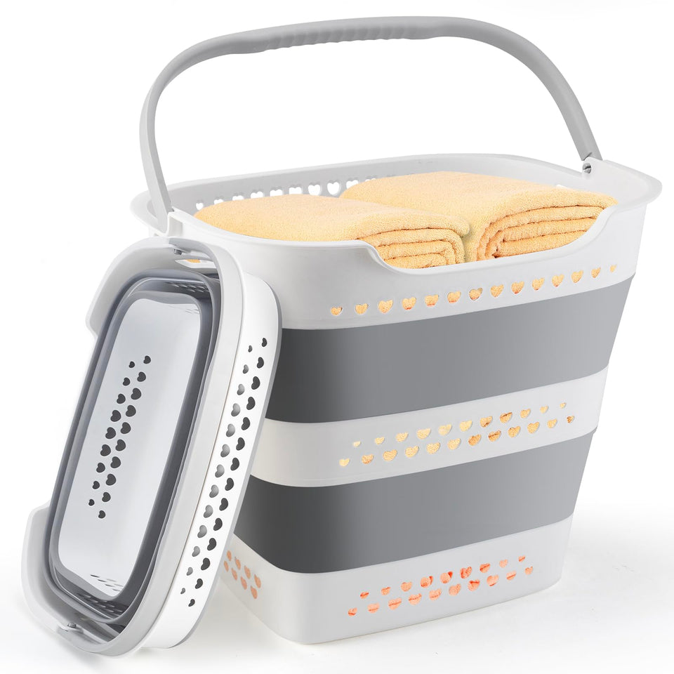 ALYSTER collapsible laundry basket open with ergonomic handles for easy loading.