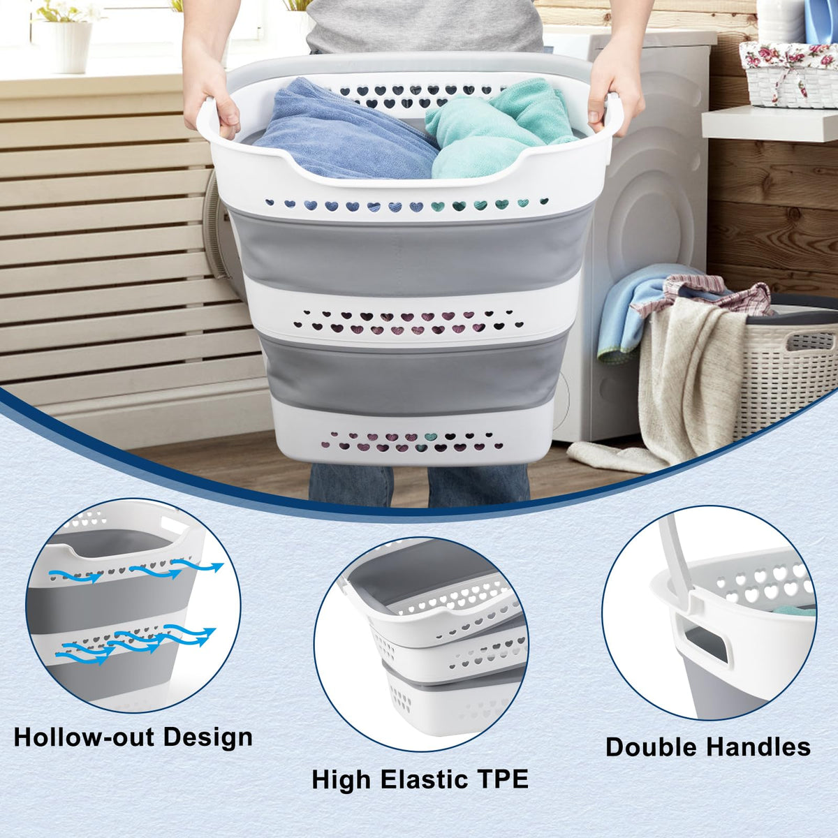 ALYSTER basket with anti-slip rubber handles for safe transport.