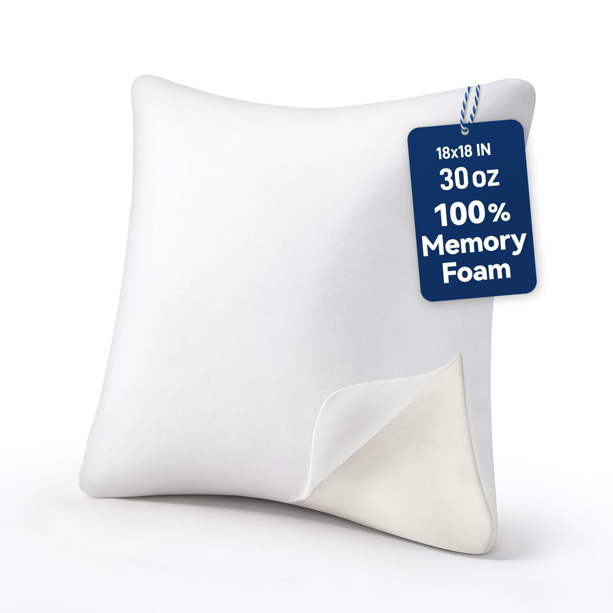 AM AEROMAX 18x18 memory foam pillow insert keeps plush shape in a cover.