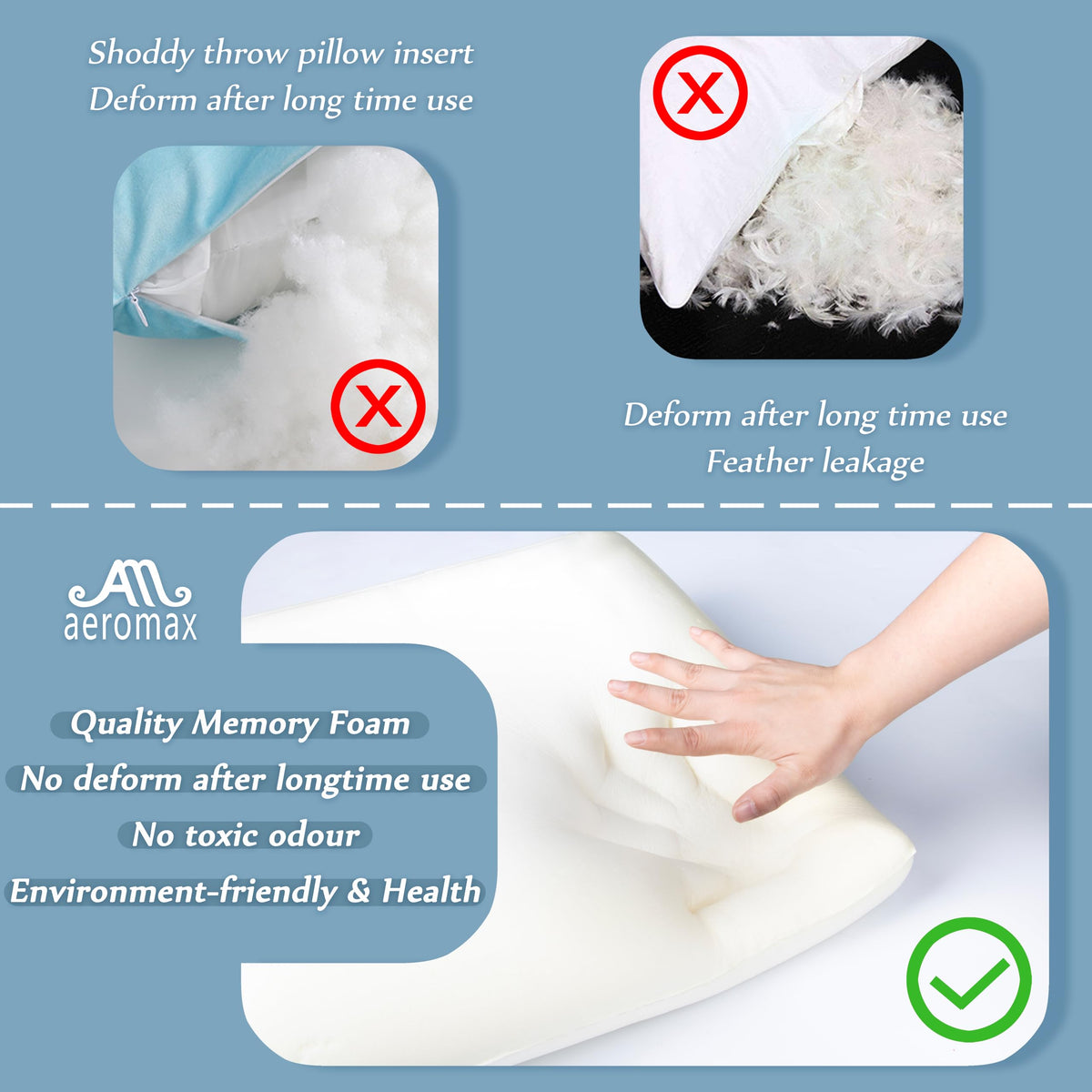 AM AEROMAX lumbar support pillow insert on a sofa for back comfort.