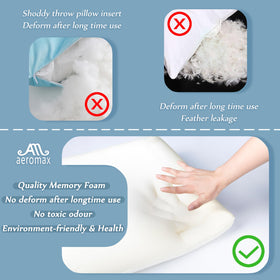 AM AEROMAX lumbar support pillow insert on a sofa for back comfort.
