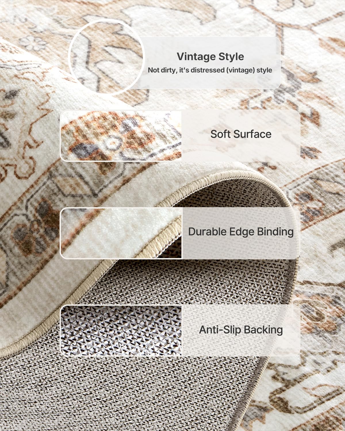 AMADA rug has durable edge binding to prevent fraying