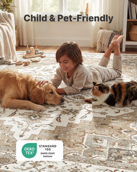AMADA rug features non-slip backing for secure placement on floors