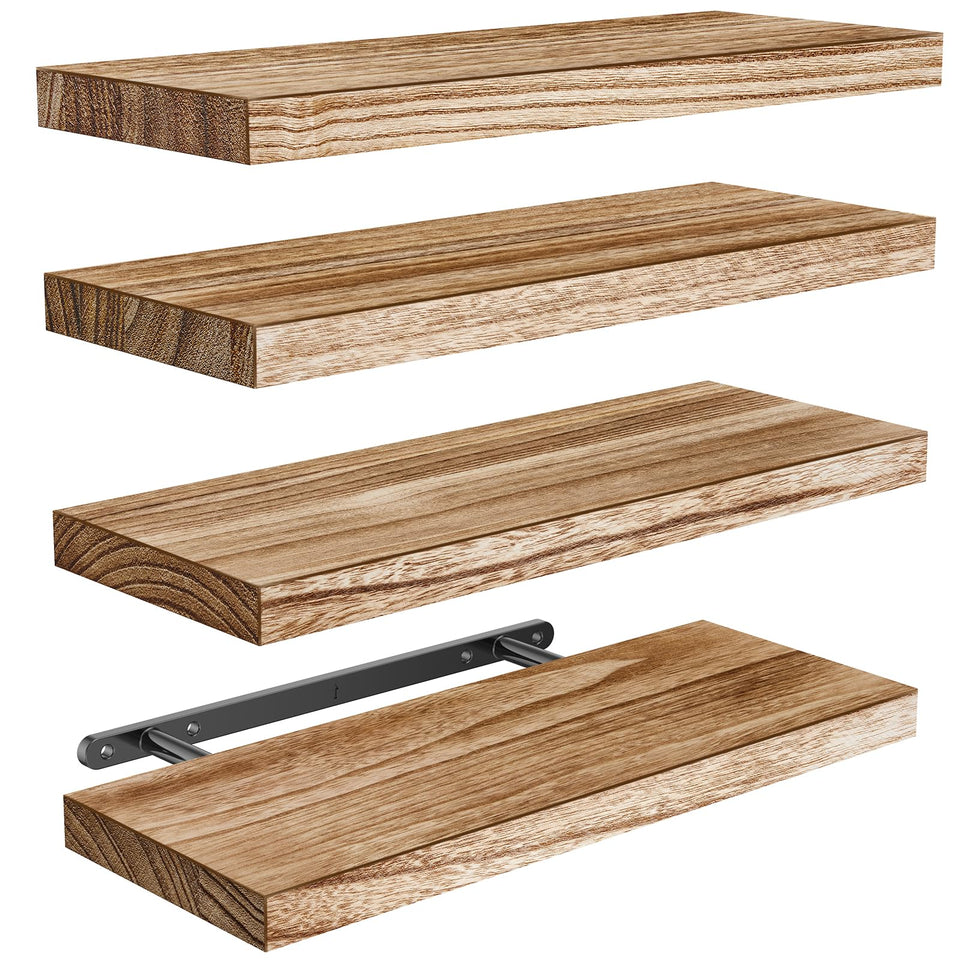 AMADA floating shelves with paulownia wood finish offer warm wall storage.