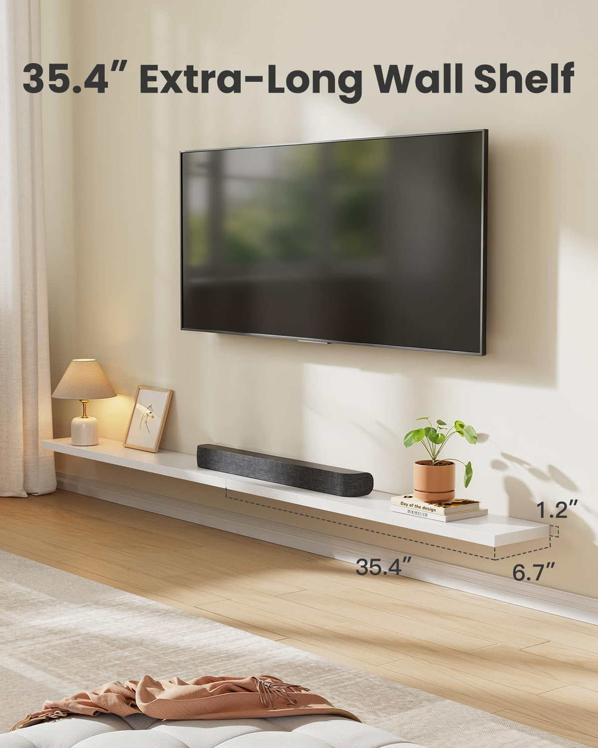 AMADA living room setup with decor on 35.4-inch shelves.