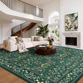 AMADA HOMEFURNISHING 8x10 floral rug close-up highlighting soft kid-friendly texture.