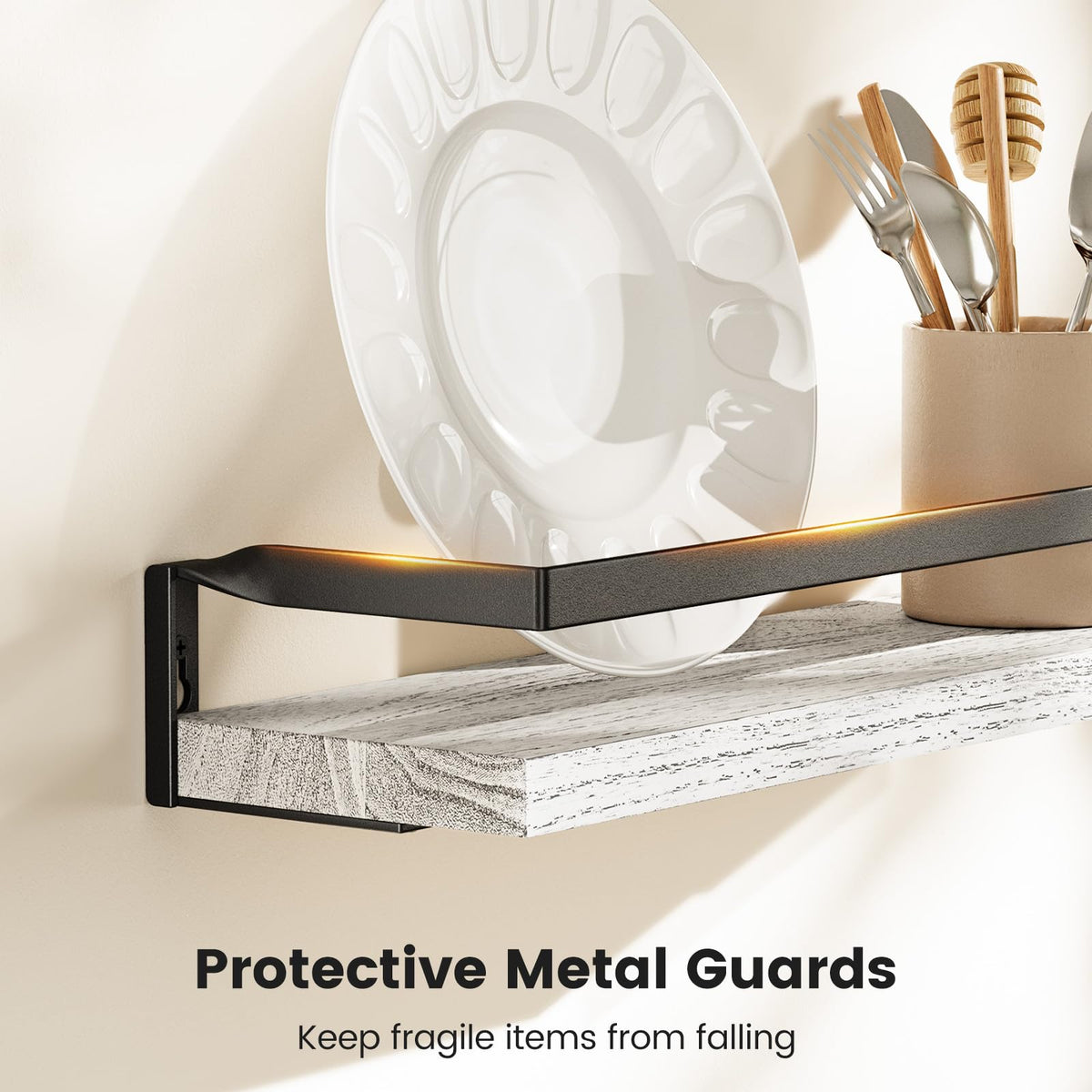 AMADA HOMEFURNISHING bathroom shelves, 3-side guard protects items from slipping.