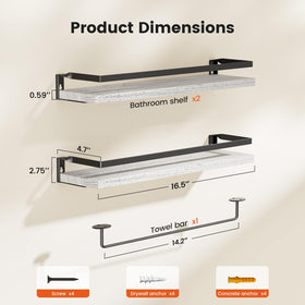 AMADA HOMEFURNISHING bathroom shelves with towel bar, detachable bar feature for flexible towel hanging.