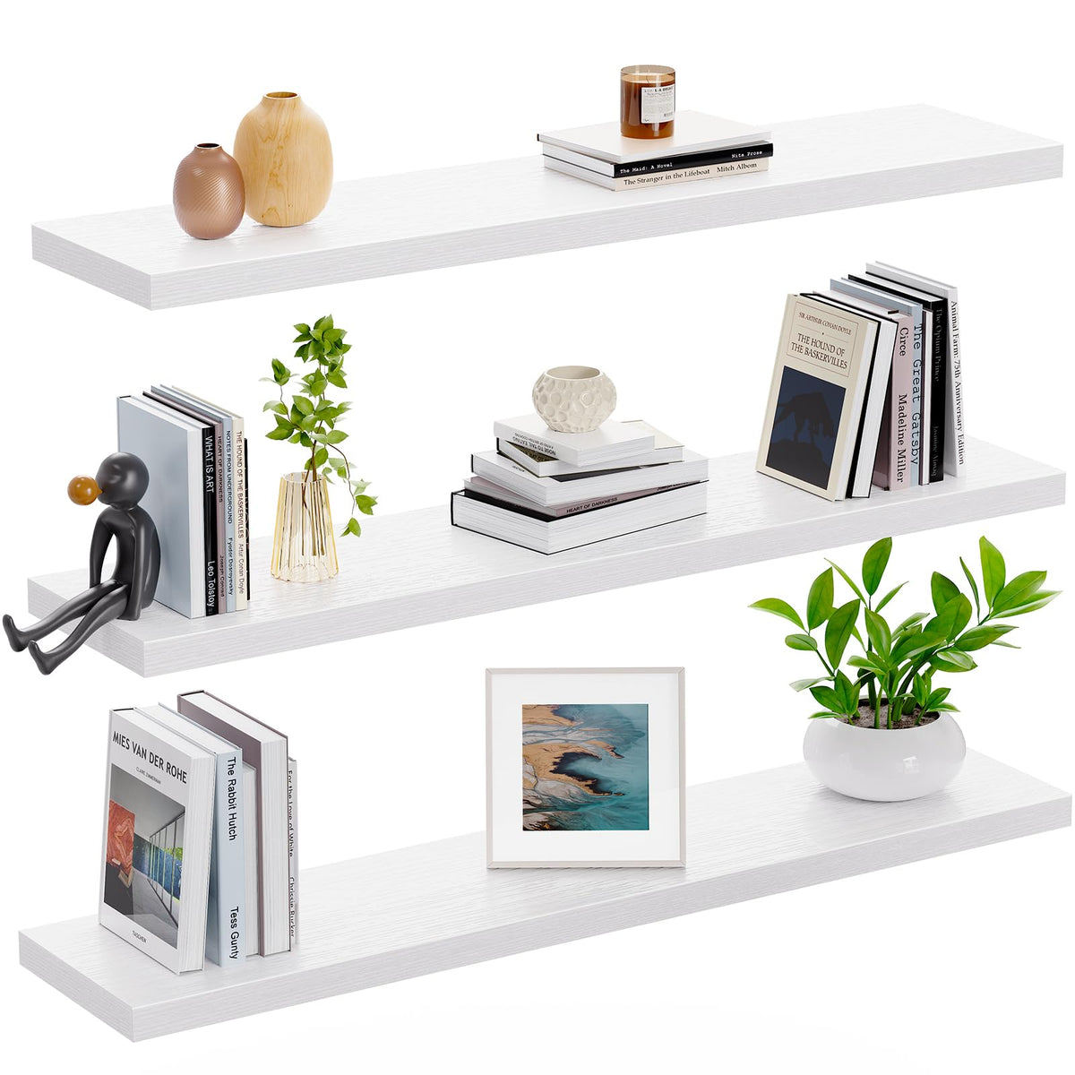 AMADA HOMEFURNISHING three-shelf set blends with modern interiors and minimal clutter.