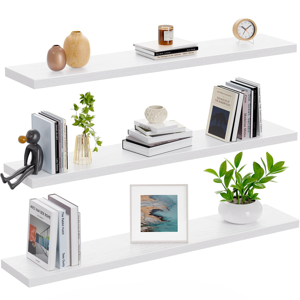 AMADA shelves hold books and keepsakes for organized display.