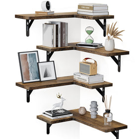 AMADA HOMEFURNISHING corner floating shelves set 4 mounted for efficient wall storage.