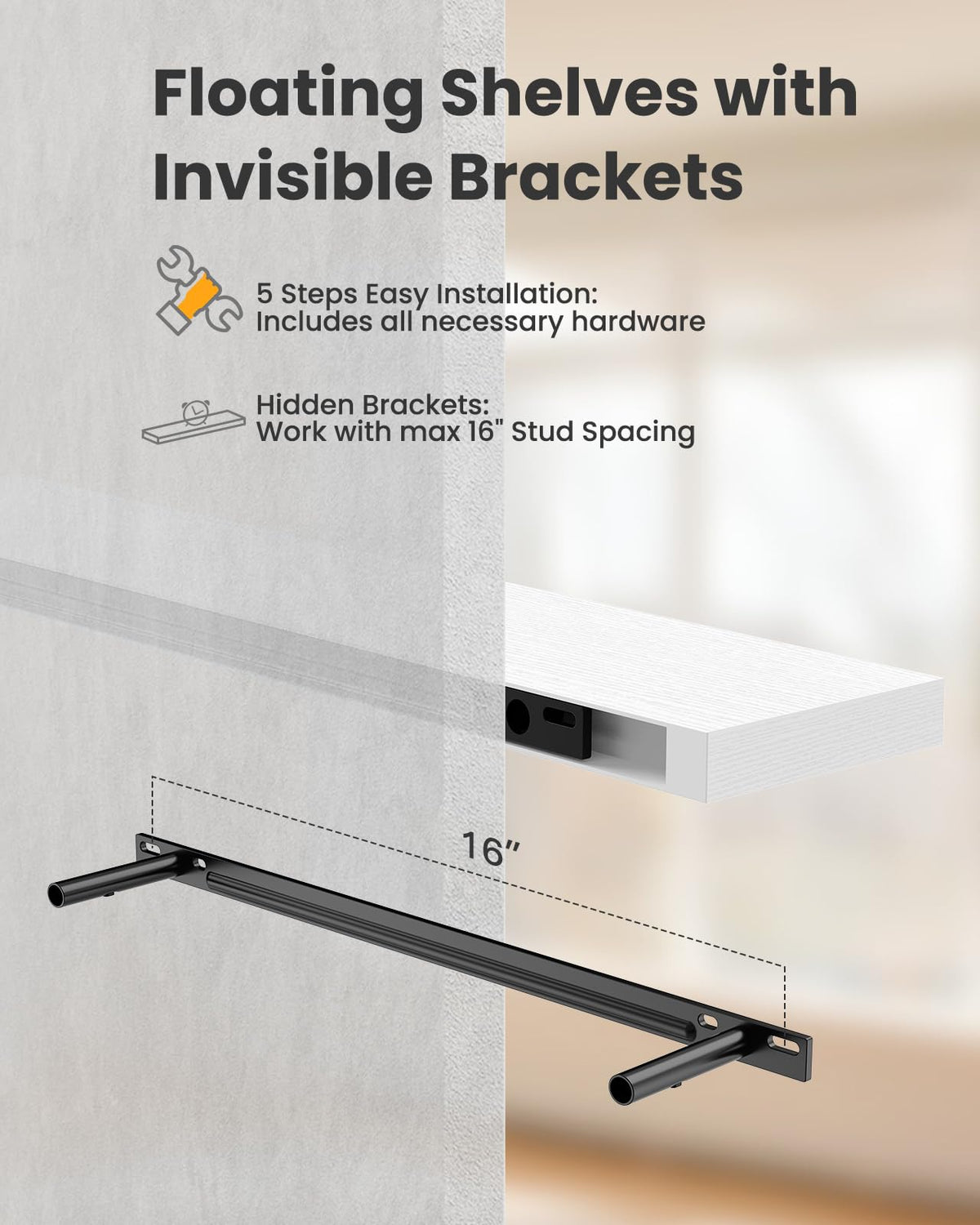 AMADA HOMEFURNISHING 23.6-inch length maximizes wall space while keeping surfaces clear.