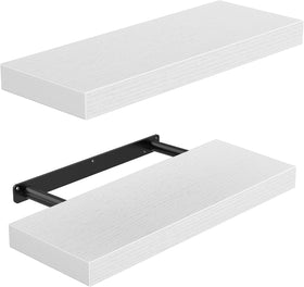 AMADA HOMEFURNISHING floating shelves front view showing slim white finish for space saving