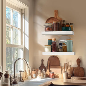 AMADA HOMEFURNISHING shelf with small plants and decor items