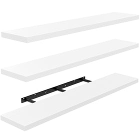 AMADA HOMEFURNISHING 3-pack white floating shelves with clean wall storage.