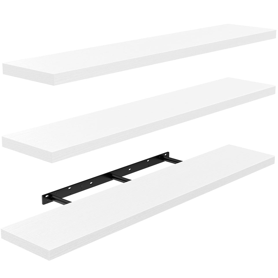 AMADA HOMEFURNISHING 3-pack white floating shelves with clean wall storage.