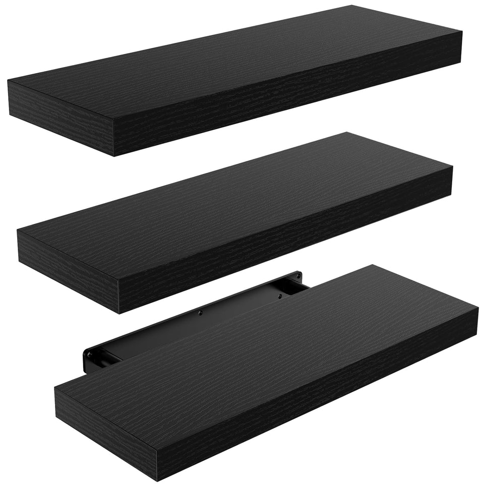 AMADA HOMEFURNISHING floating shelves black set of 3—modern storage solution.