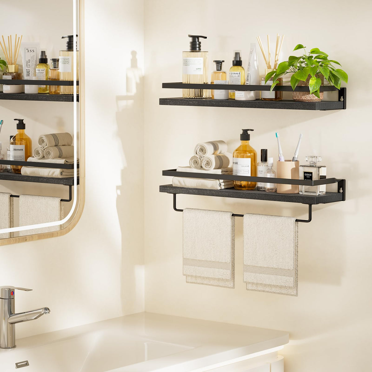 AMADA HOMEFURNISHING floating shelves with brackets provide durable wall storage.