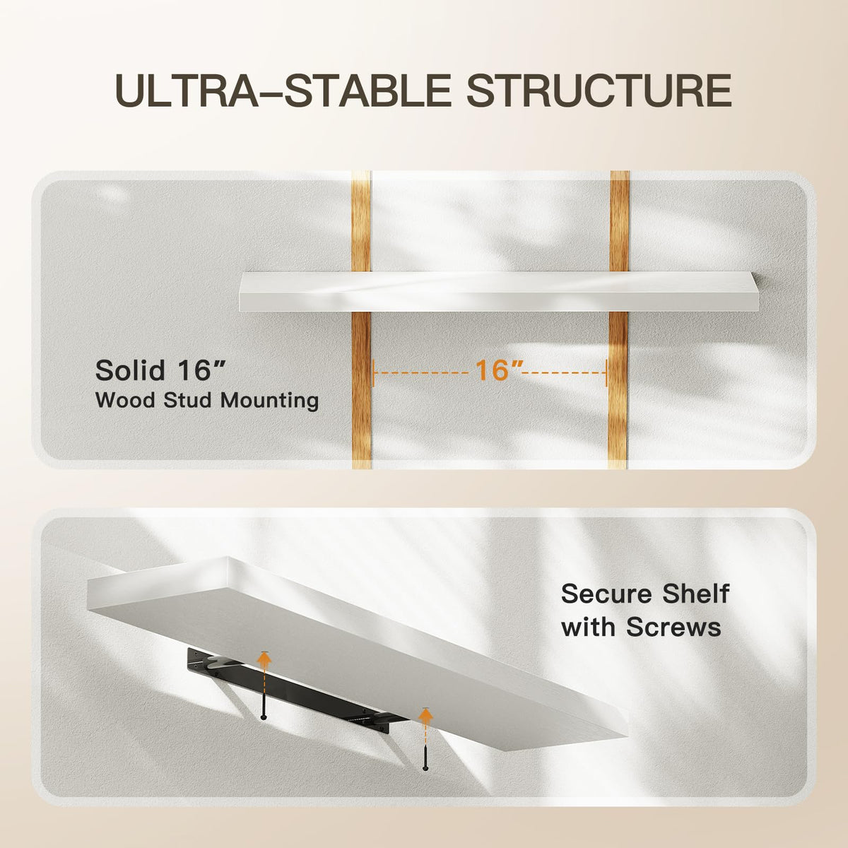 AMADA HOMEFURNISHING hidden brackets provide a clean floating appearance