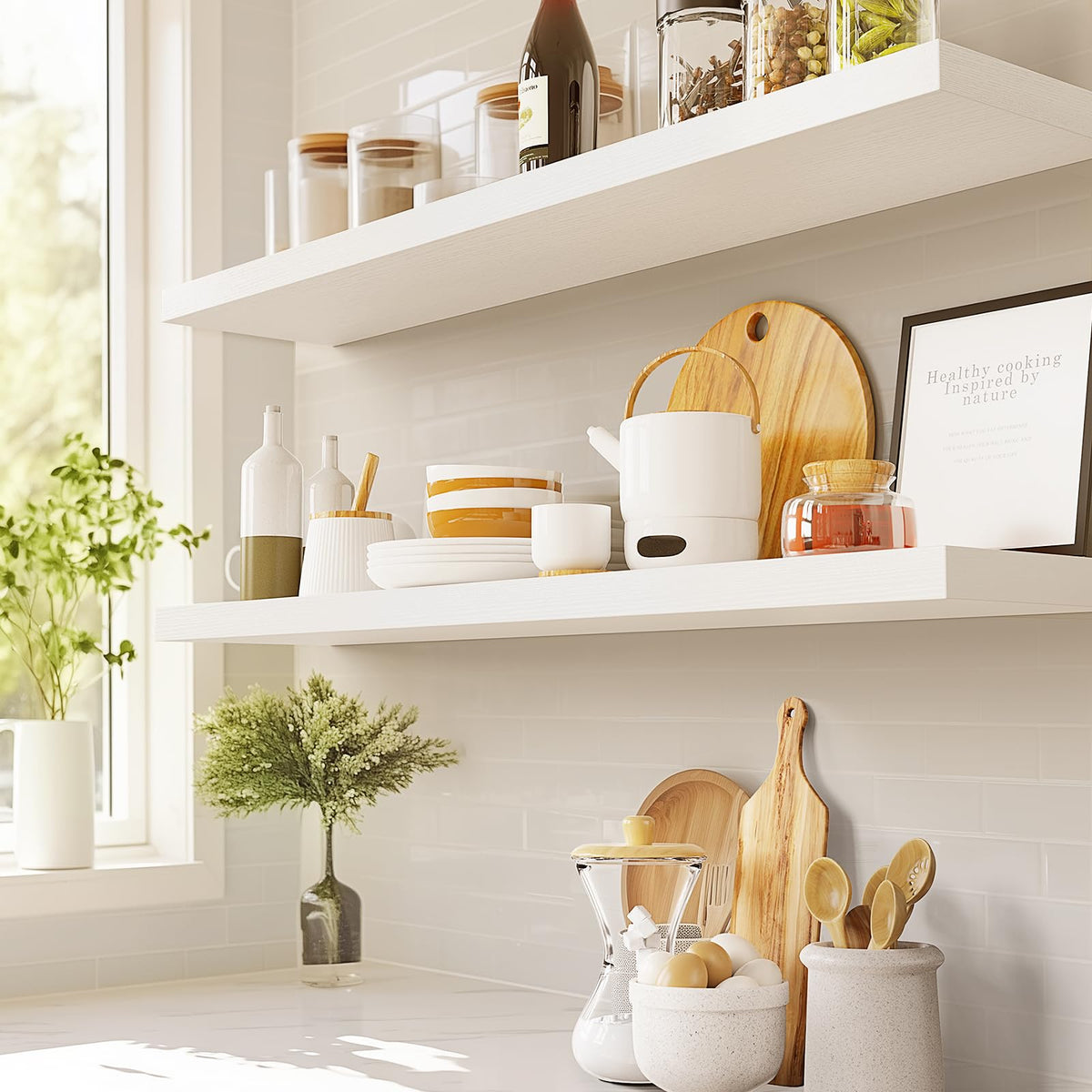 AMADA HOMEFURNISHING large-capacity shelves maximize wall storage for décor and essentials