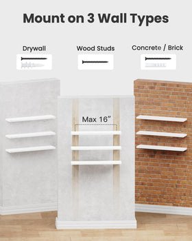 AMADA HOMEFURNISHING white wall shelves suit living rooms and kitchens for organized display.