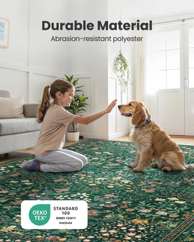 AMADA HOMEFURNISHING living room setup featuring the low-profile rug under furniture.