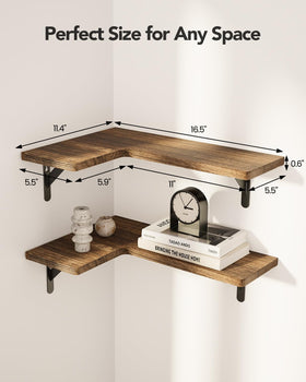 AMADA HOMEFURNISHING paulownia wood corner shelves close-up highlighting natural warm grain.
